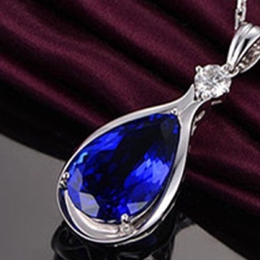 NEW! 13 Carat Tanzanite -Looking Pear Shaped Pendant 925 Stamped Silver W/Fre…